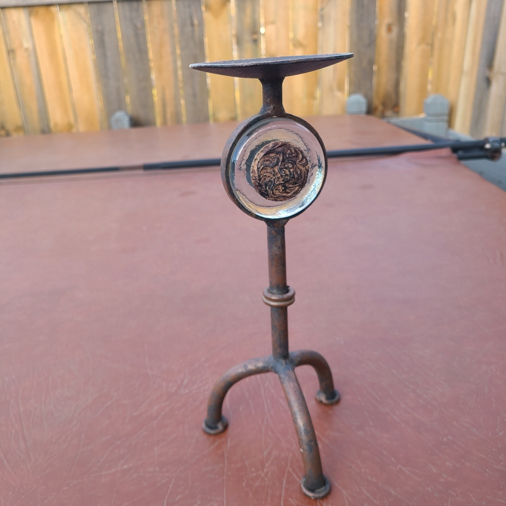 wrought‎ iron candle holder rustic finish unique glass accent